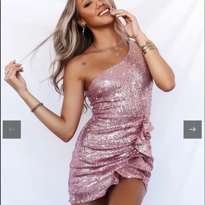 Hello Molly Showstopper Pink Sequin Homecoming/Prom Dress